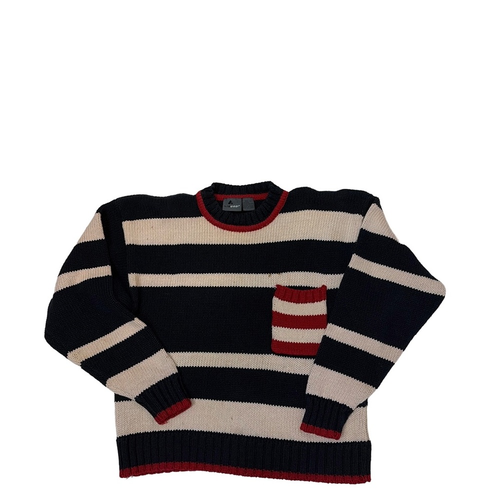 Vintage red + navy‎ striped sweater with pocket